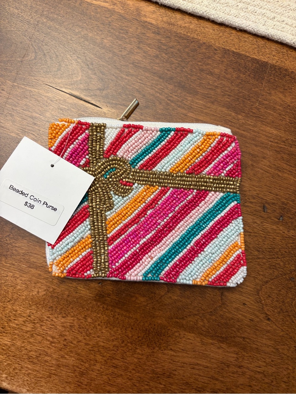 Beaded Multicolor Coin Purse - Pink, Orange & Teal